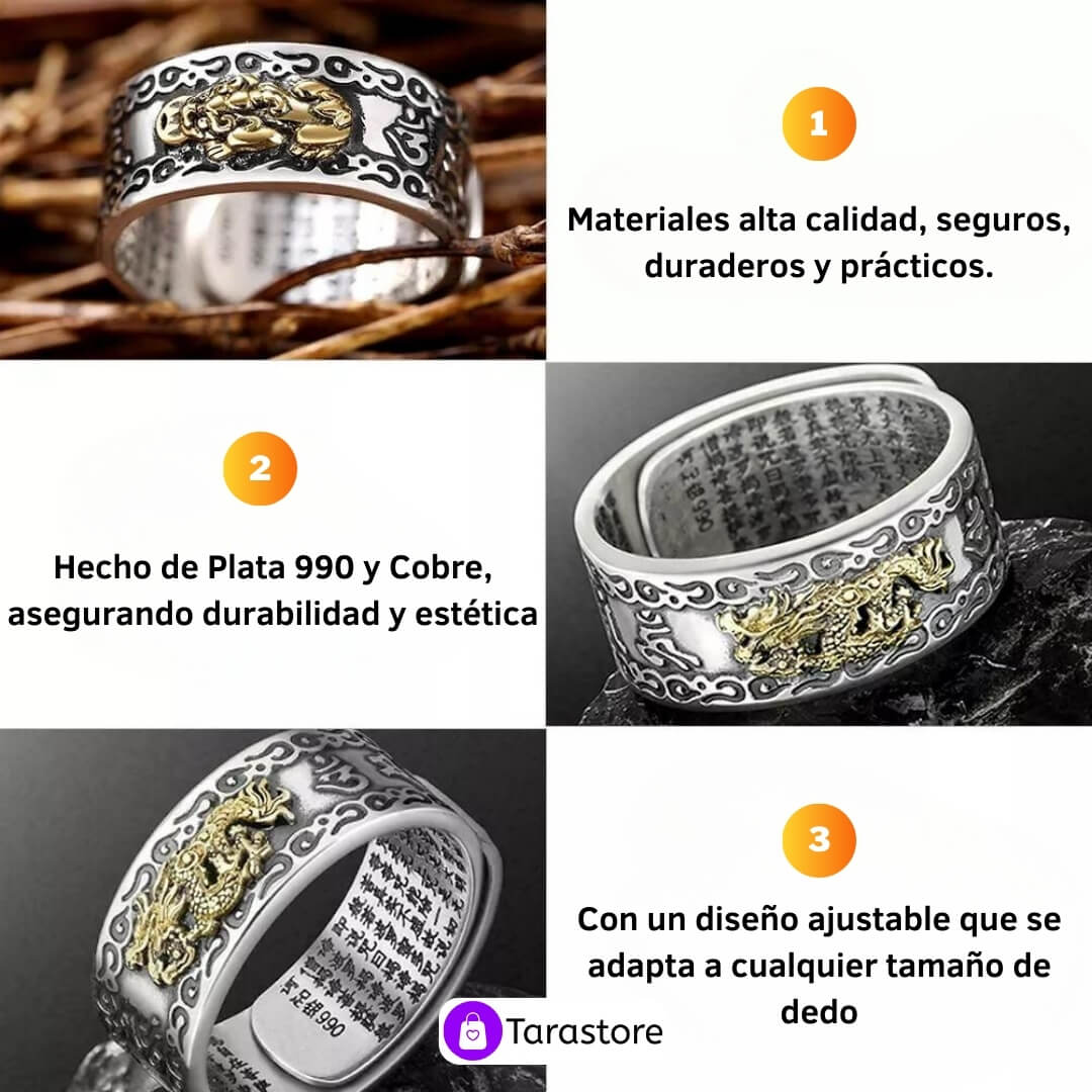 Anillo Original Feng Shui De La Riqueza Y Abundan + Tarjeta "Decreto de la Prosperidad"