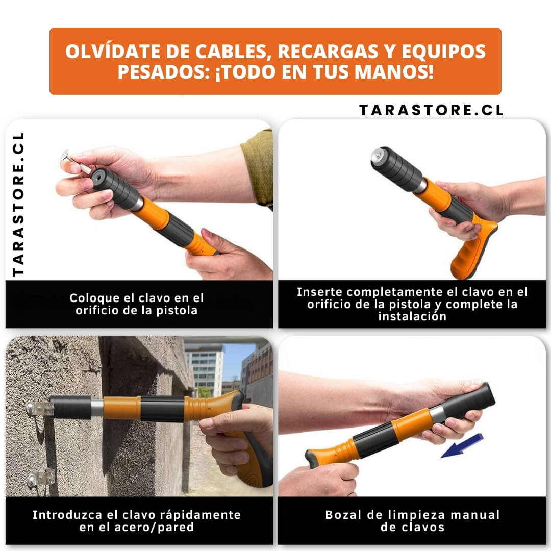 Clavadora Fijación Sobre Superficies Duras y Firmes. Incluye 100 Clavos