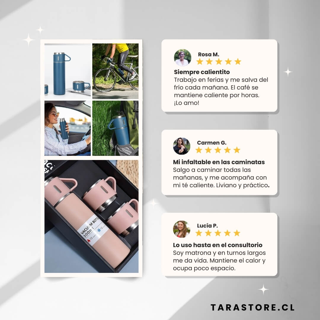 Set Termo Agua Caliente y Fría + 3 Tazas