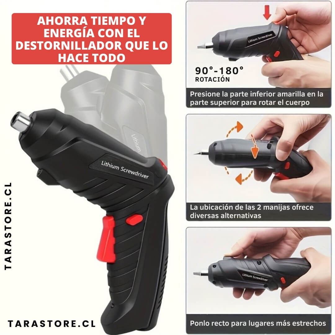 Taladro Destornillador Inalámbrico + Kit de Accesorios Todo en Uno