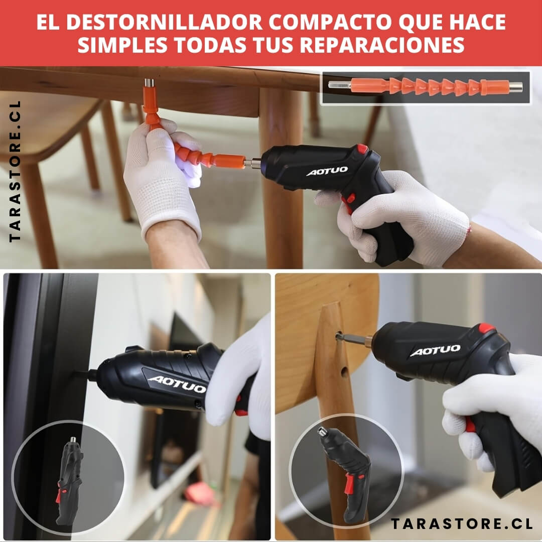 Taladro Destornillador Inalámbrico + Kit de Accesorios Todo en Uno