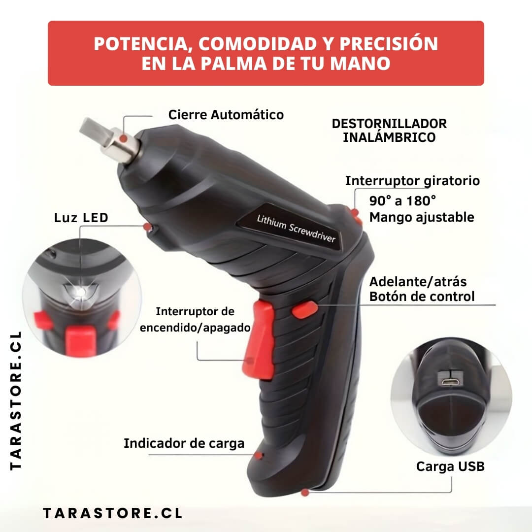 Taladro Destornillador Inalámbrico + Kit de Accesorios Todo en Uno