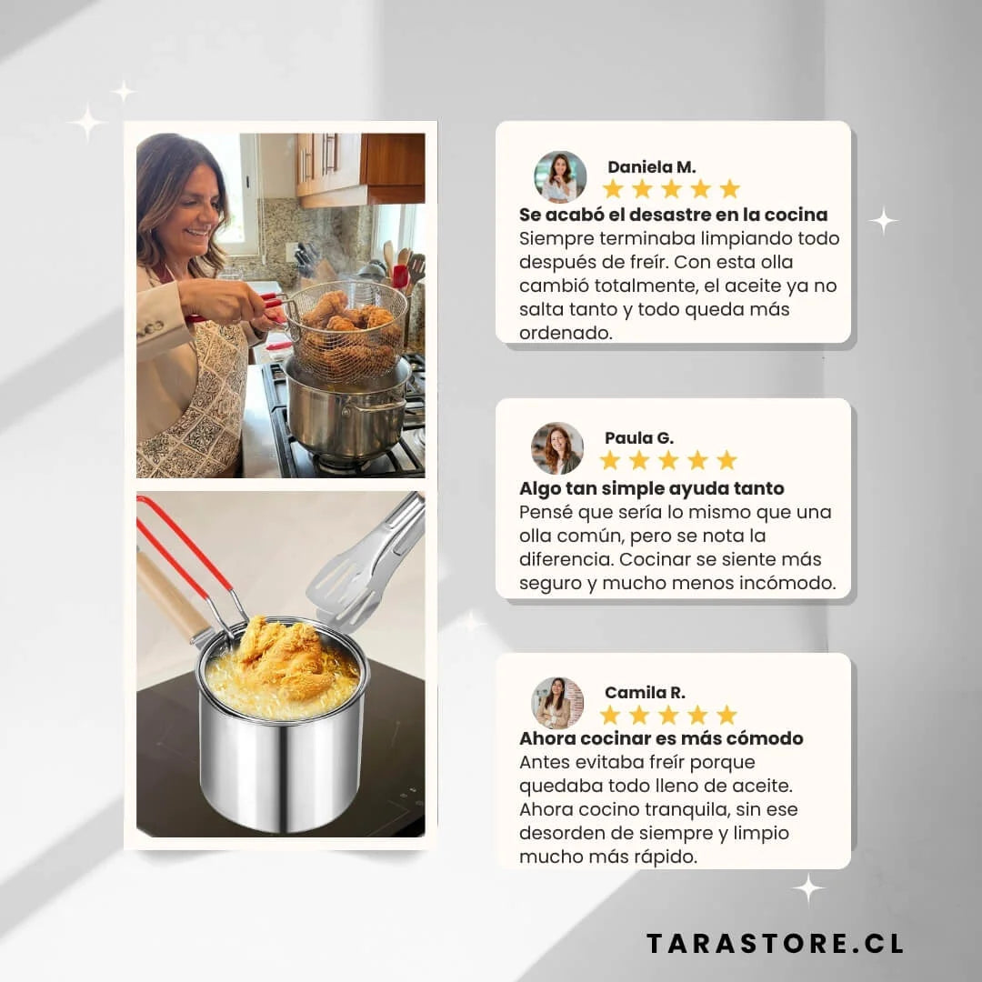 Olla Freidora Multiusos ChefPro™ Acero Inoxidable Tecnología Europea Incluye Tapa