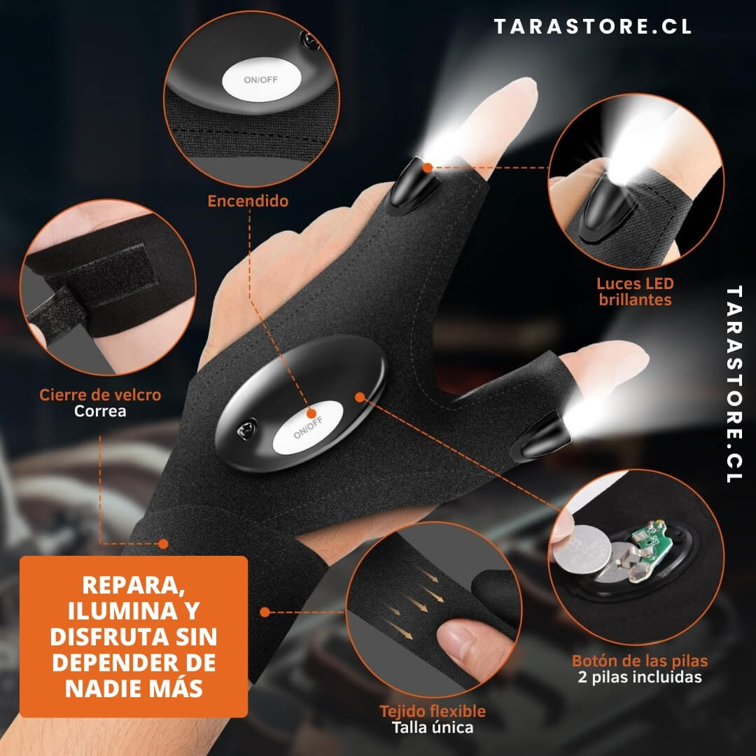 Par Guantes con luces LED Trabajos y Reparaciones Más Fáciles