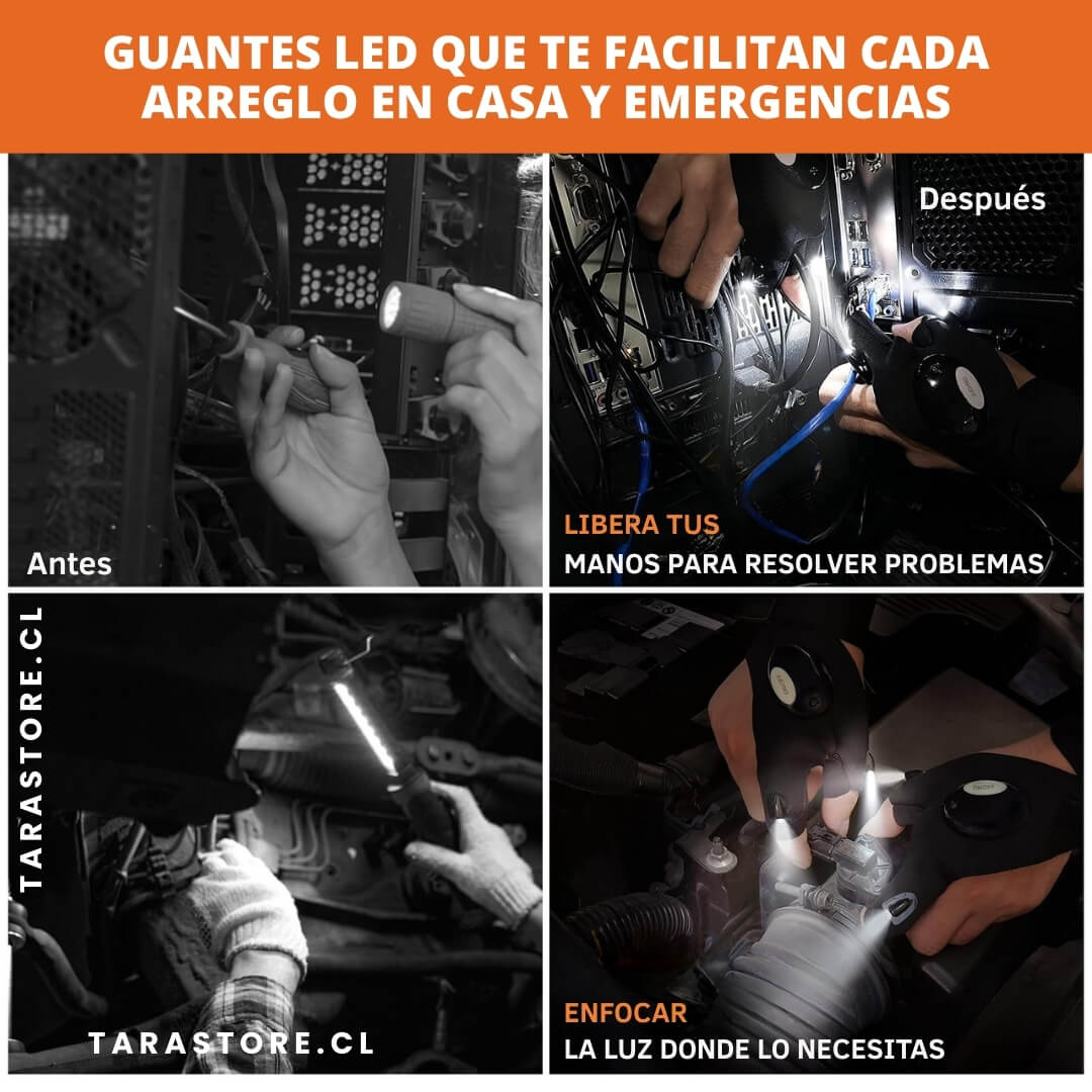 Par Guantes con luces LED Trabajos y Reparaciones Más Fáciles