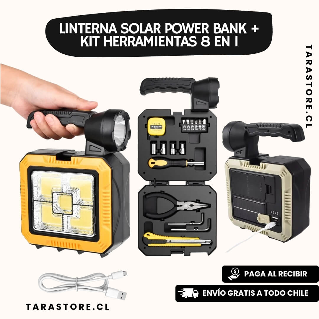 Linterna Solar Power Bank + Kit Herramientas Todo en Uno