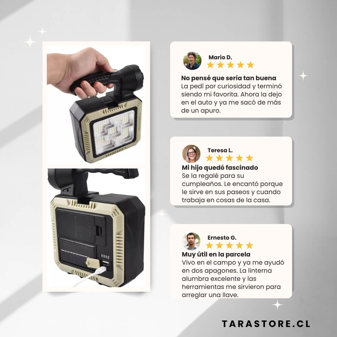 Linterna Solar Power Bank + Kit Herramientas Todo en Uno