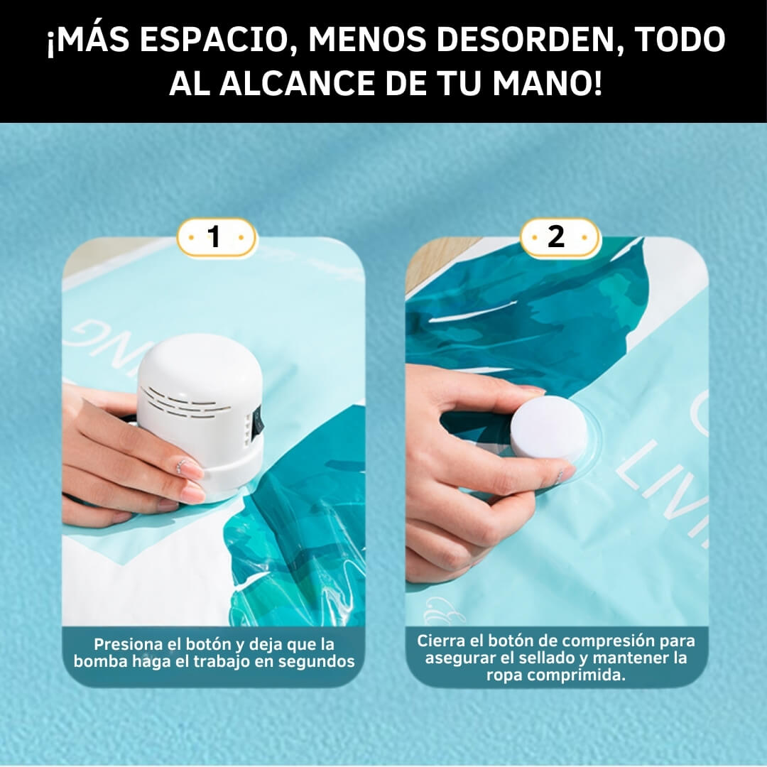 Pack Bomba Al Vacio Para Ropa + Bolsa 80x110cm