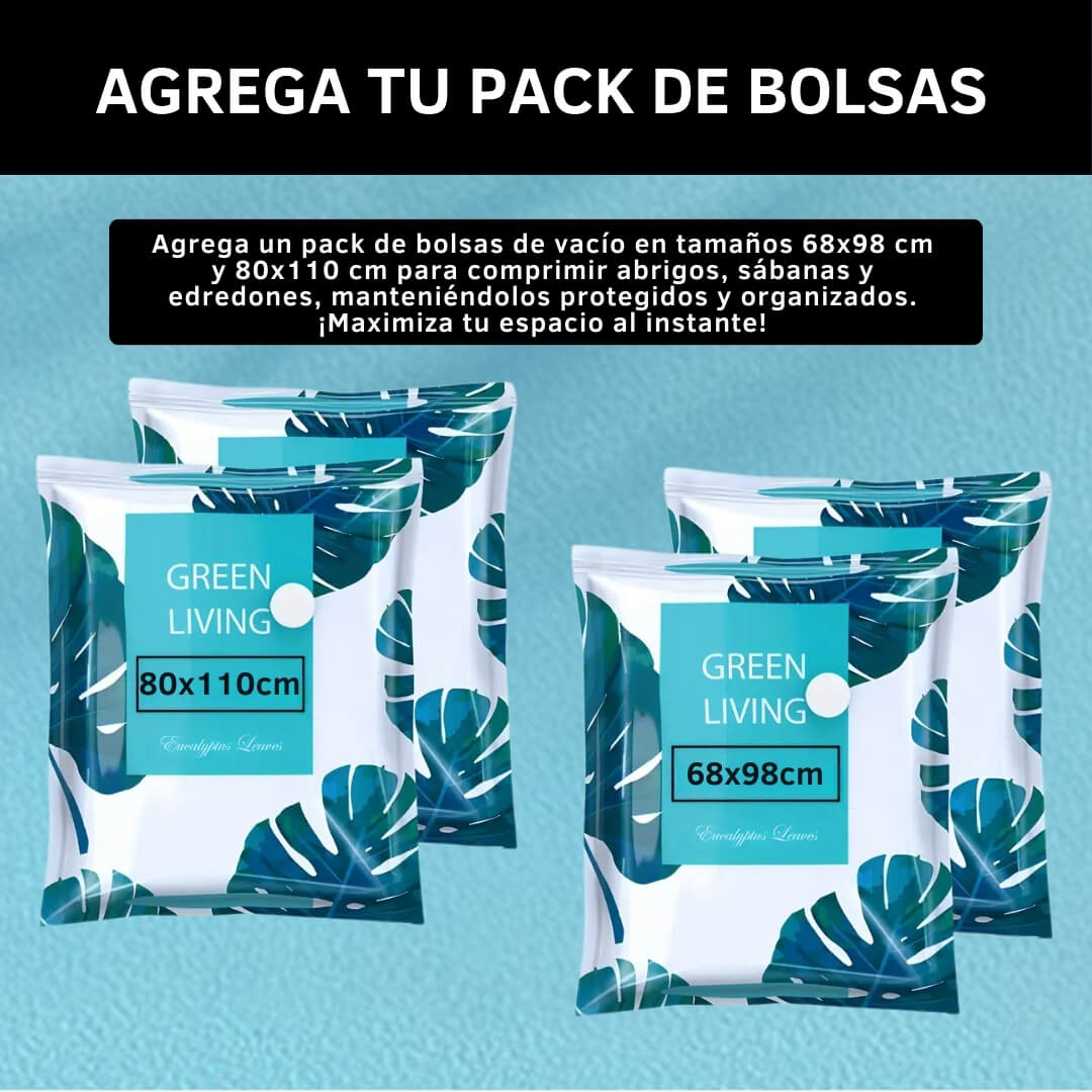 Pack Bomba Al Vacio Para Ropa + Bolsa 80x110cm