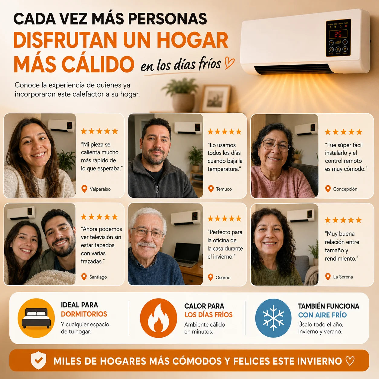 Calefactor Aire Acondicionado SmartHeat 2 en 1 — Calor Inmediato y Bajo Consumo Sin Instalación
