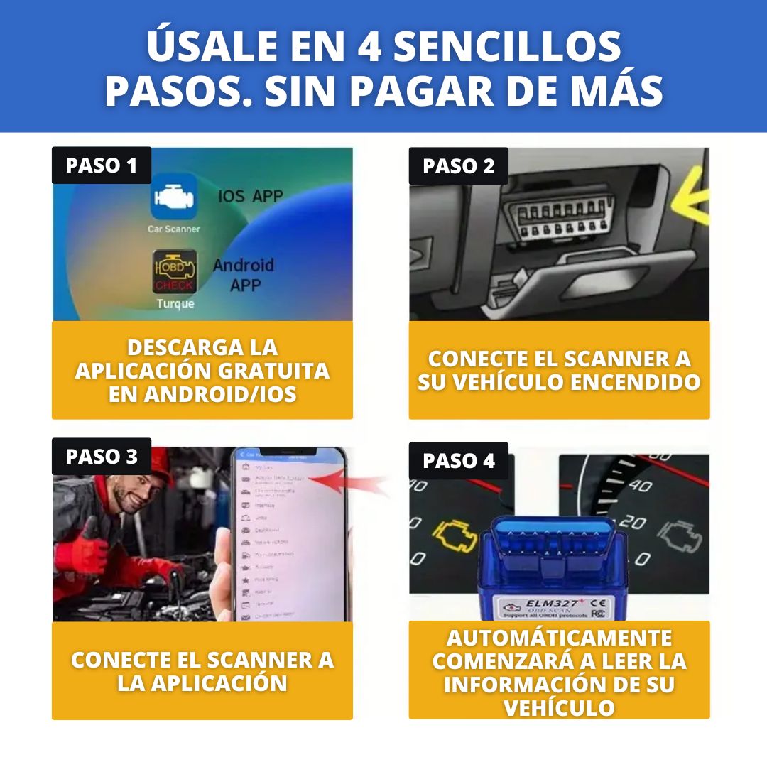 Scanner automotriz Bluetooth OBD 2 Incluye Manual de Uso
