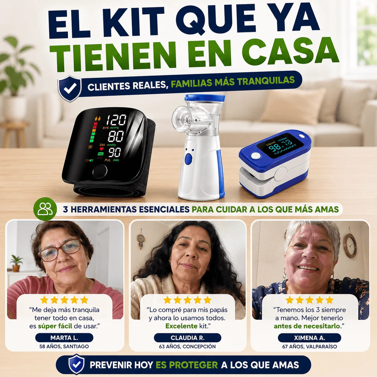 Kit Médico Salud Segura — Tensiómetro, Oxímetro y Nebulizador para Tener en Casa