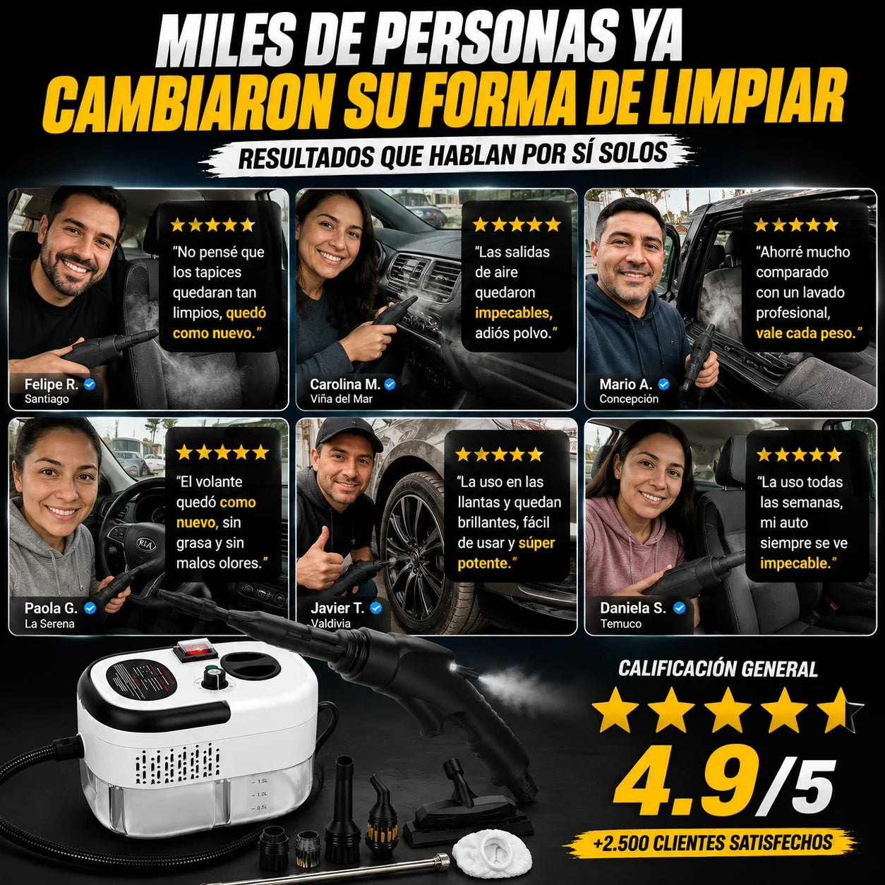 Maquina de Limpieza A Vapor - Deja Tu Auto Como Nuevo 2500W Potencia