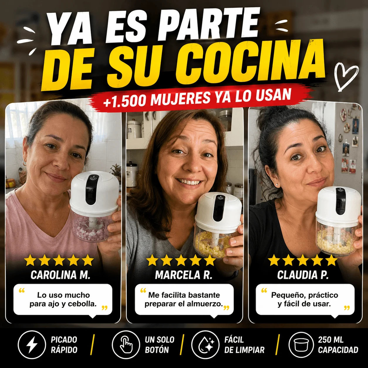 Procesador de Alimentos Eléctrico 250ml — Deja de Perder Tiempo Picando a Mano