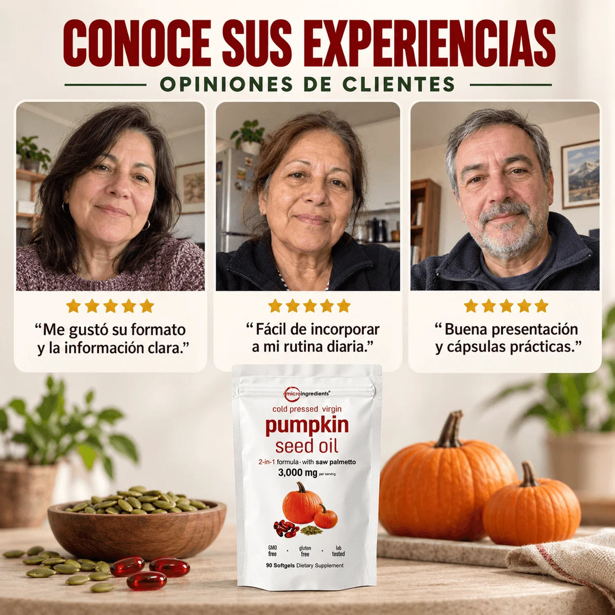 Pumpkin Seed Oil + Saw Palmetto — Cuidarse Después de los 50 es una Decisión | 90 Cápsulas