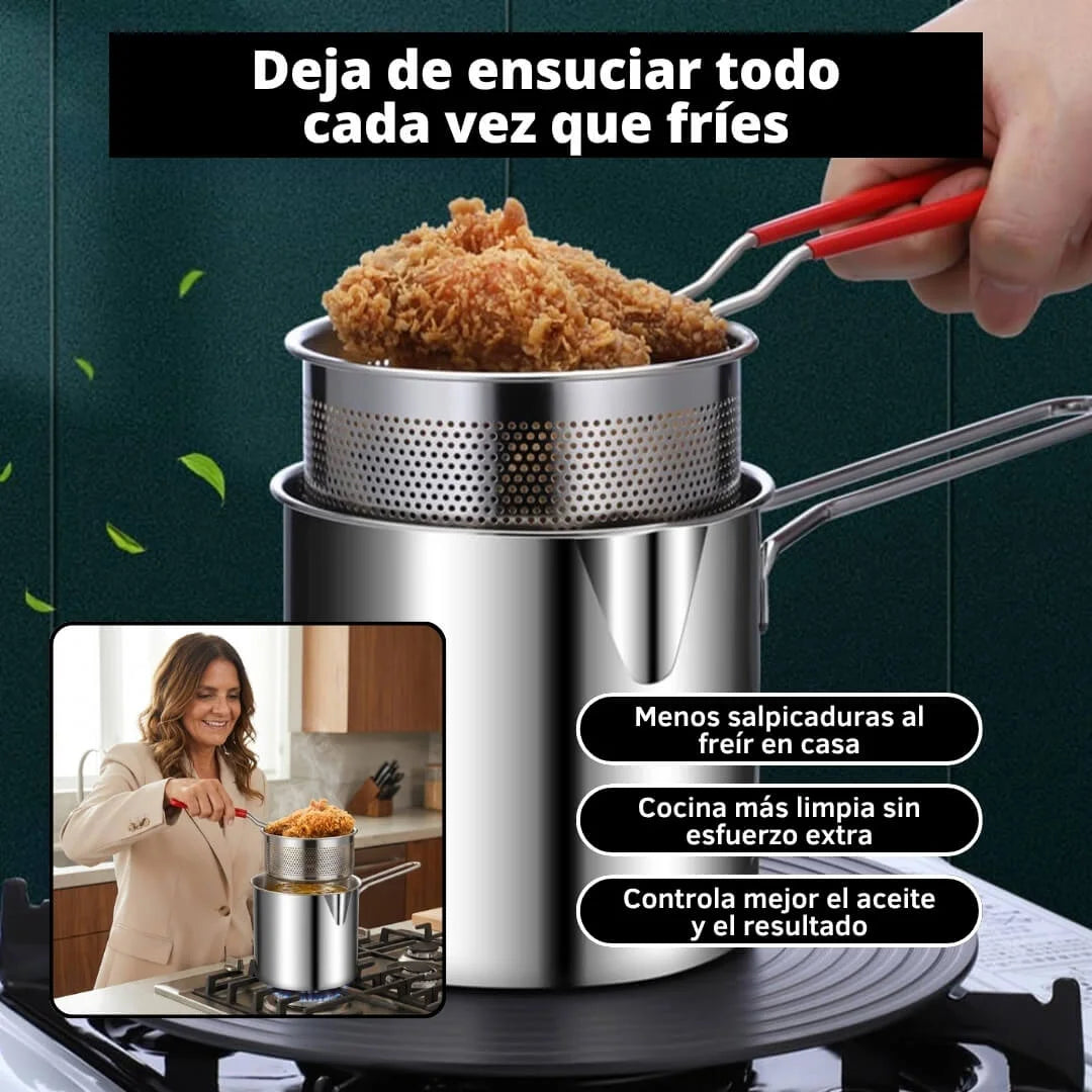 Olla Freidora Multiusos ChefPro™ Acero Inoxidable Tecnología Europea Incluye Tapa
