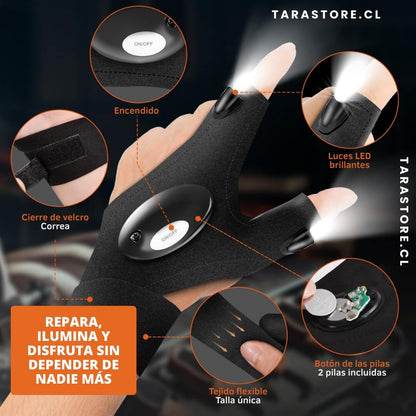 Par Guantes con luces LED Trabajos y Reparaciones Más Fáciles