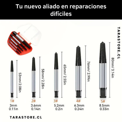 Juego 5 piezas extractor de pernos y tornillos