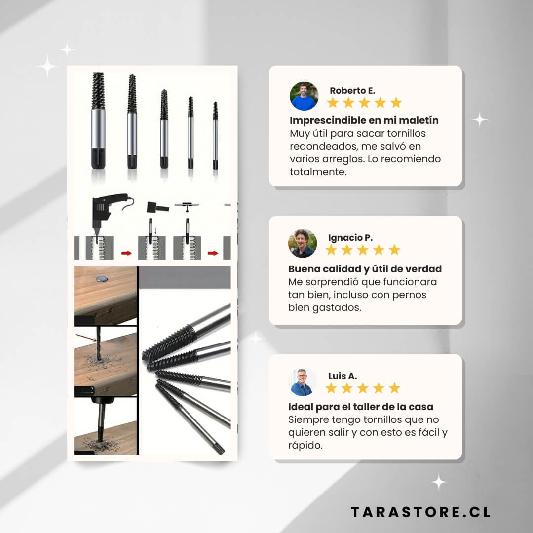 Juego 5 piezas extractor de pernos y tornillos