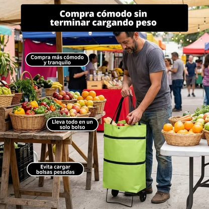 Bolso Carro de Compras Plegable con Ruedas — Feria y Supermercado
