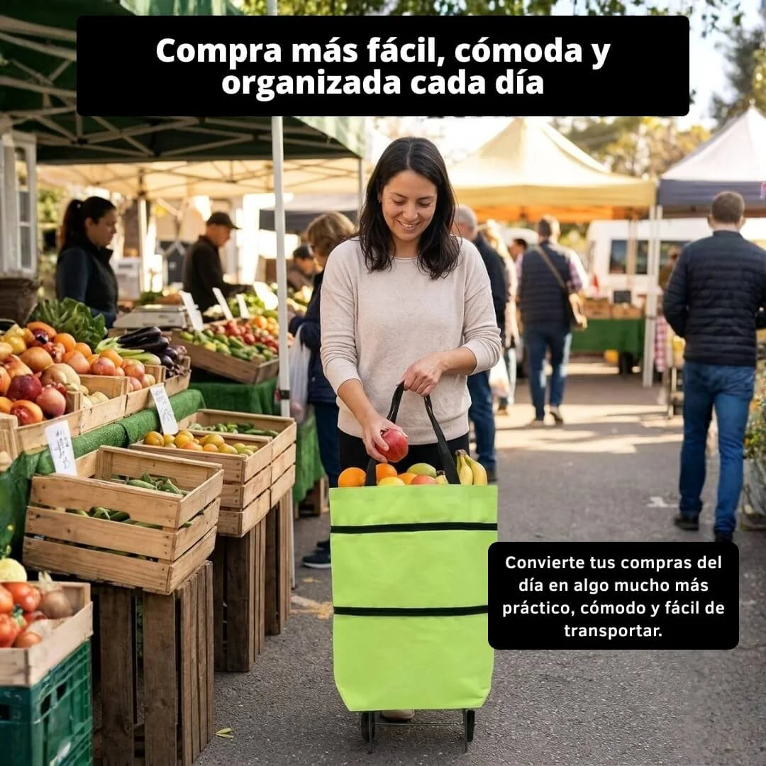 Bolso Carro de Compras Plegable con Ruedas — Feria y Supermercado