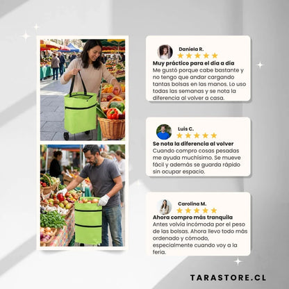 Bolso Carro de Compras Plegable con Ruedas — Feria y Supermercado
