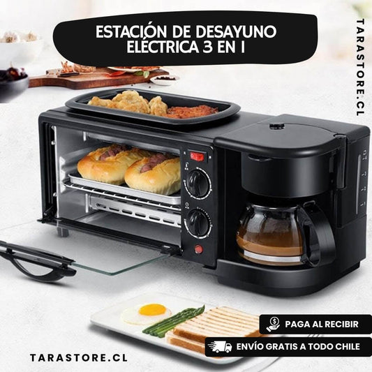 Estación de Desayuno Eléctrica 3 en 1 Café, Horno y Sartén