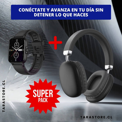Súper Pack Smartwatch + Audífonos Bluetooth - Estilo, Potencia y Conectividad Total