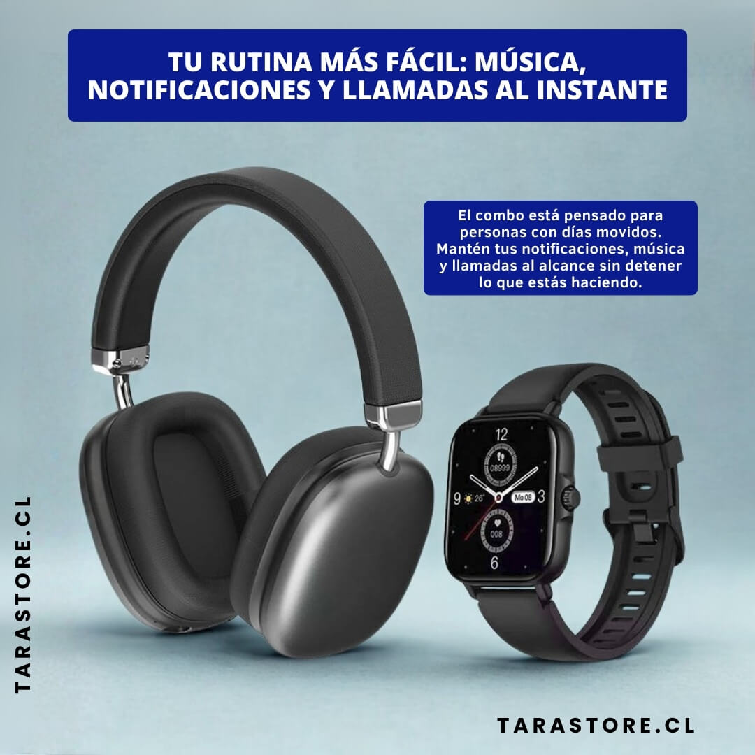 Súper Pack Smartwatch + Audífonos Bluetooth - Estilo, Potencia y Conectividad Total