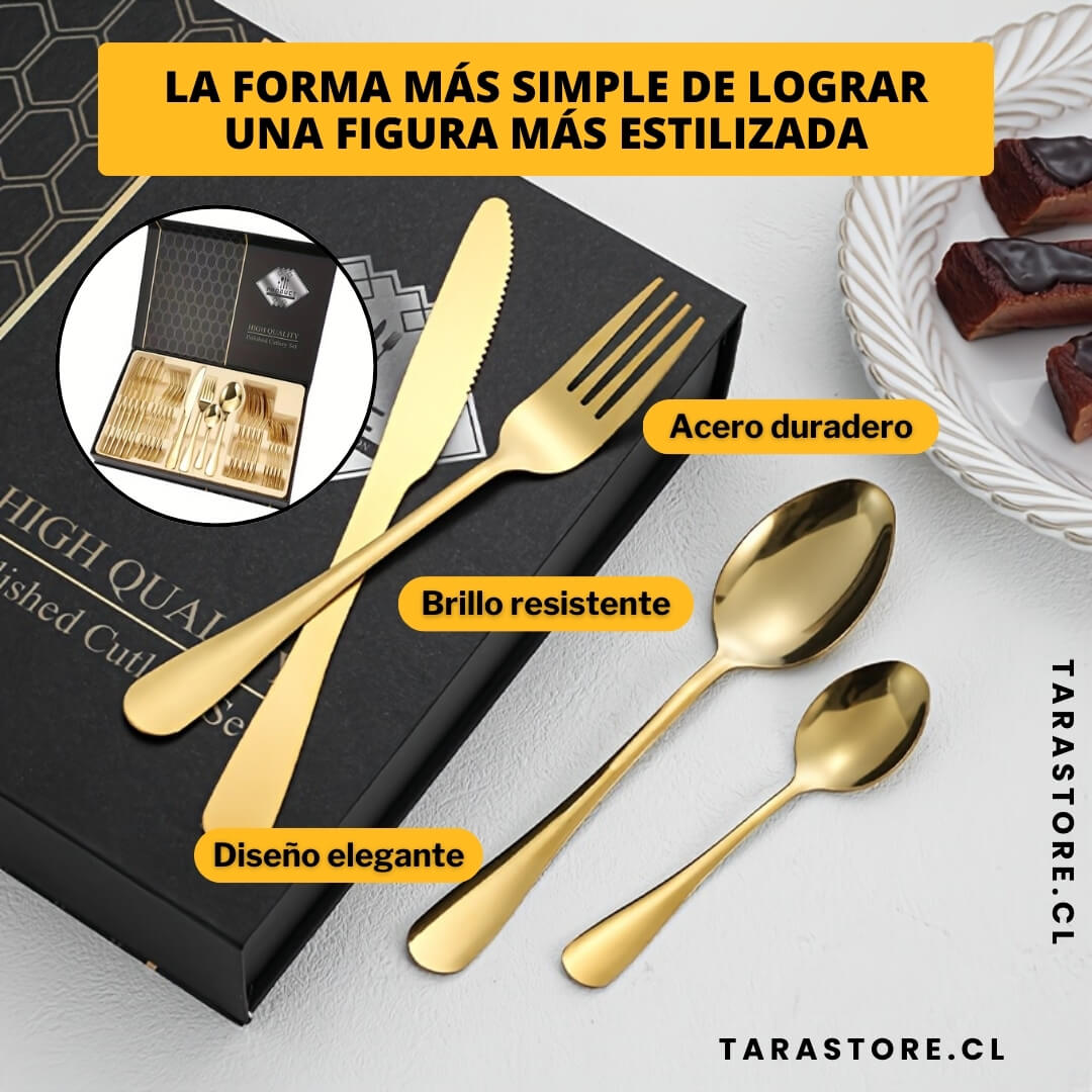 Juego De Cubiertos De 24 Piezas Dorado - Calidad y Lujo incomparable en tu mesa