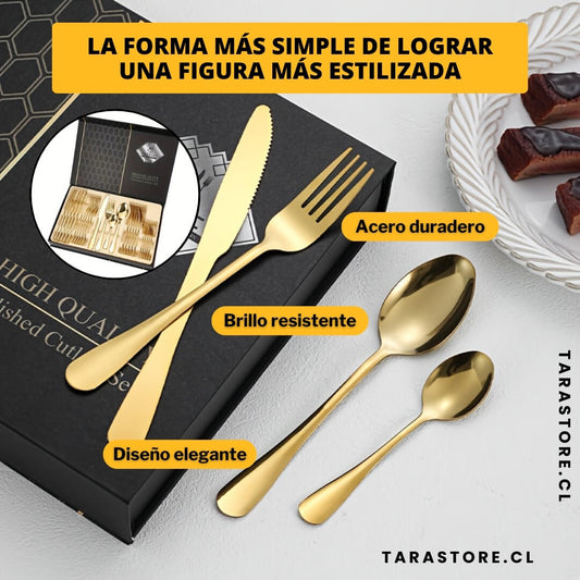 Juego De Cubiertos De 24 Piezas Dorado - Calidad y Lujo incomparable en tu mesa