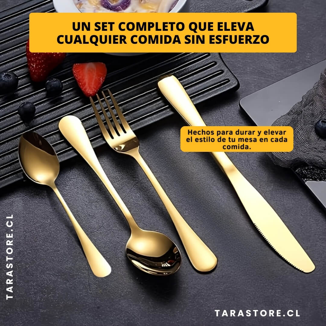 Juego De Cubiertos De 24 Piezas Dorado - Calidad y Lujo incomparable en tu mesa