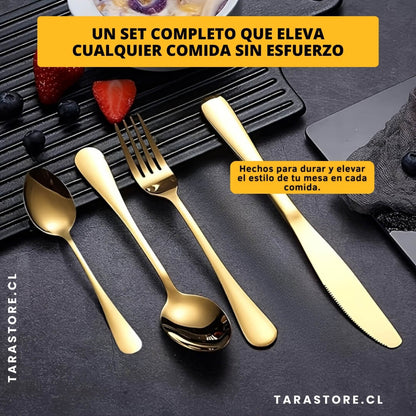 Juego De Cubiertos De 24 Piezas Dorado - Calidad y Lujo incomparable en tu mesa