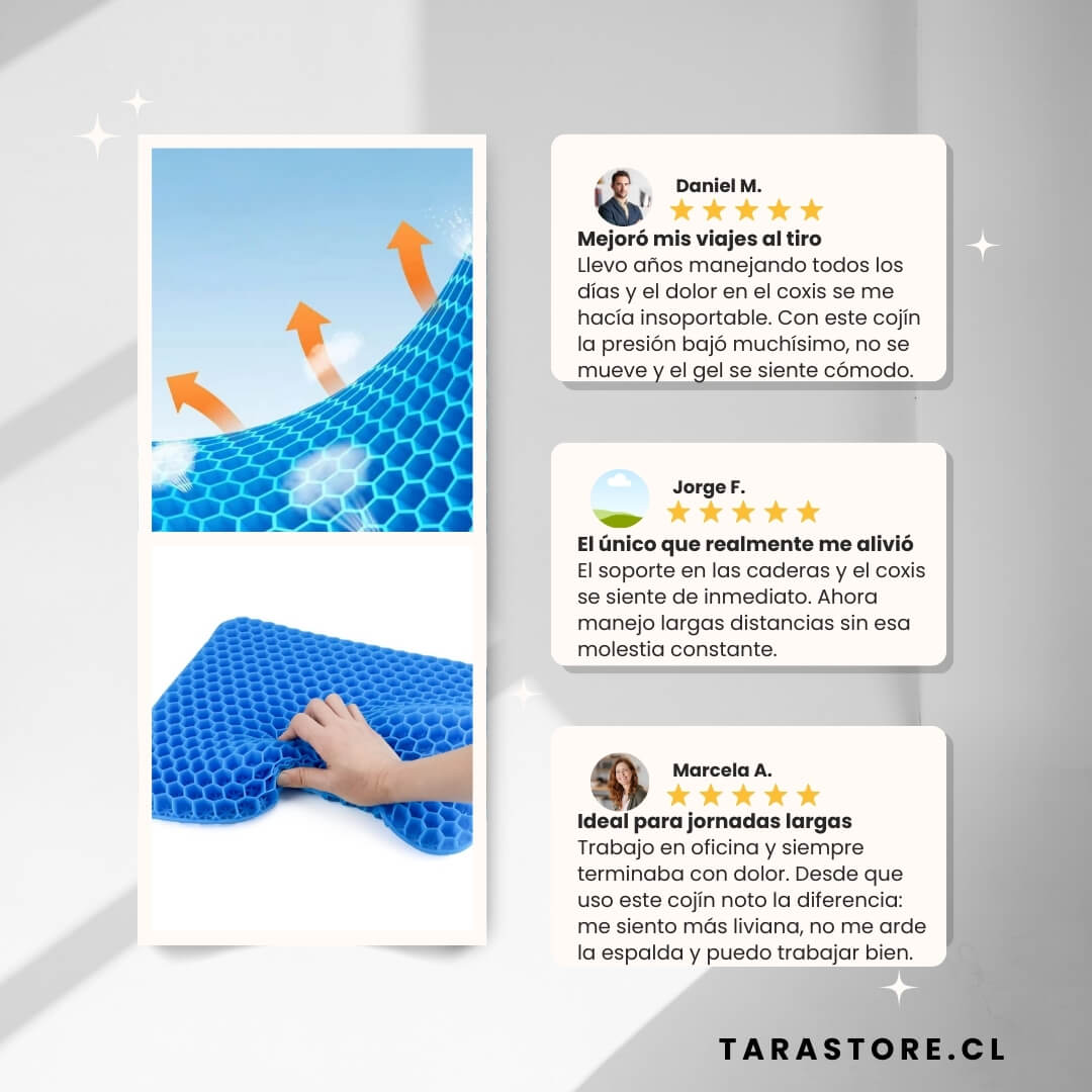 Cojín de Gel Ortopédico - Reduce la Presión en Caderas, Coxis y Lumbar