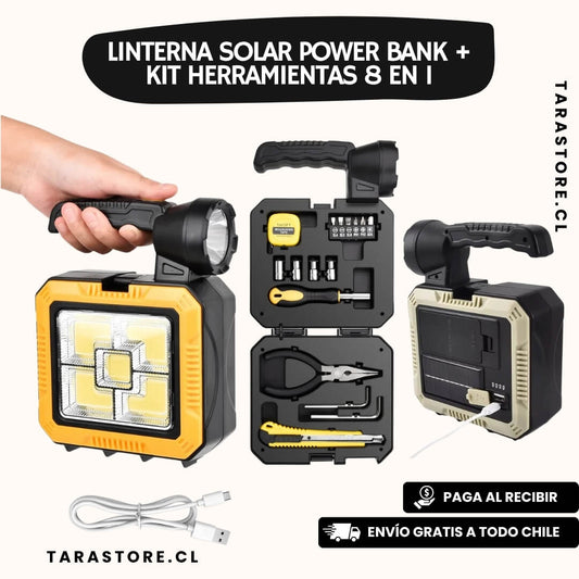 Linterna Solar Power Bank + Kit Herramientas Todo en Uno