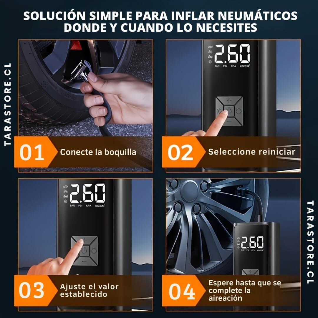 Compresor De Aire Portatil 12V - Infla neumáticos en segundos