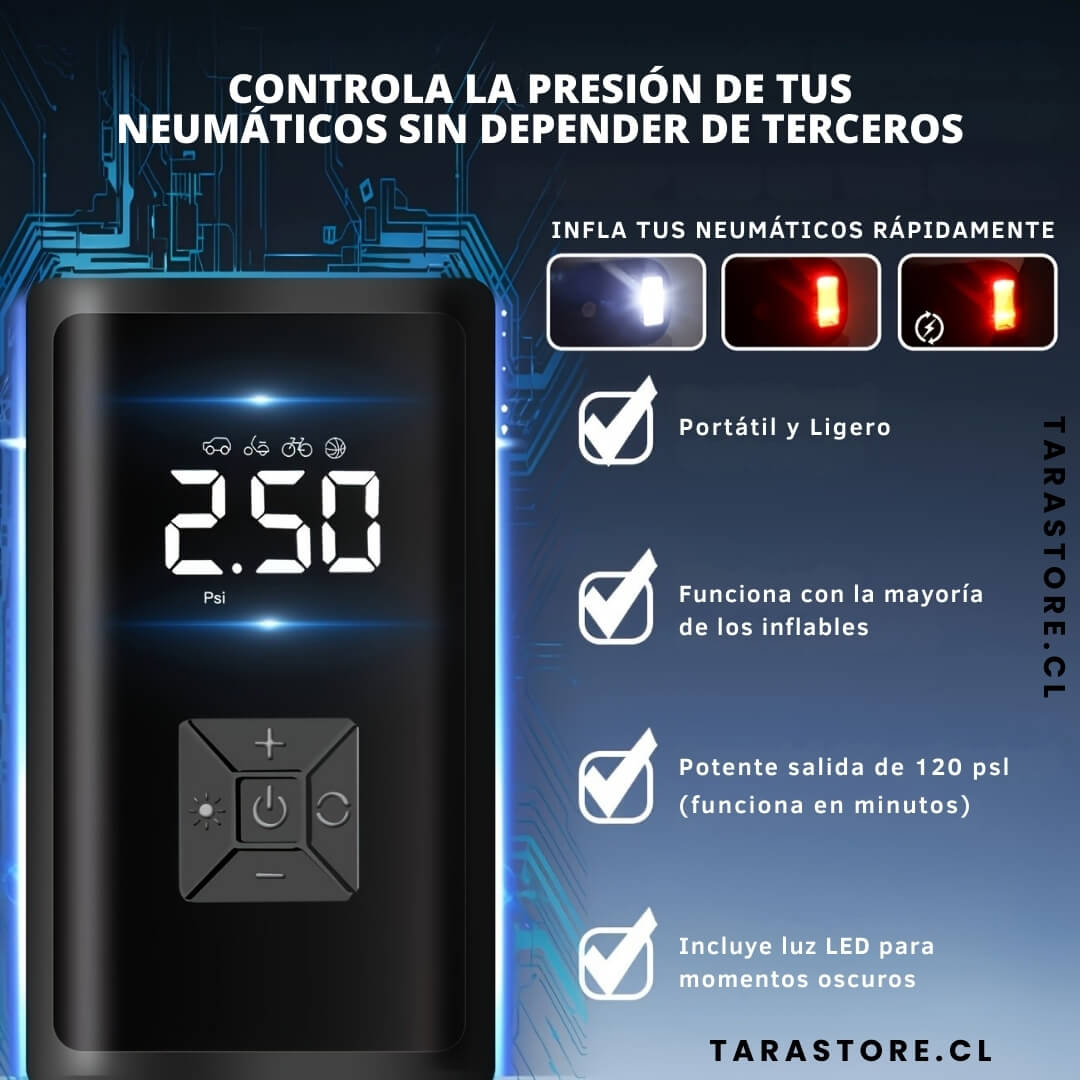 Compresor De Aire Portatil 12V - Infla neumáticos en segundos