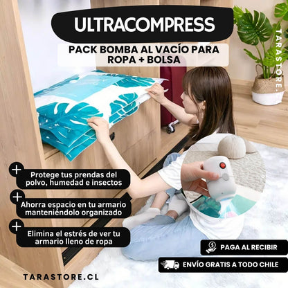 Pack Bomba Al Vacio Para Ropa + Bolsa 80x110cm