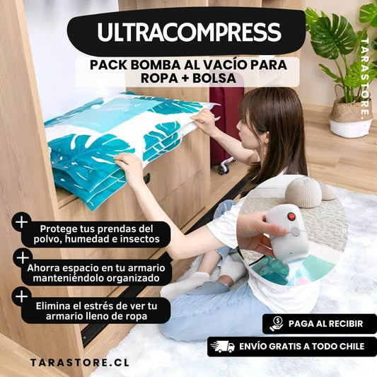 Pack Bomba Al Vacio Para Ropa + Bolsa 80x110cm