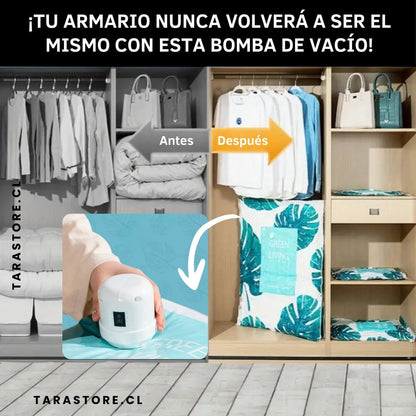 Pack Bomba Al Vacio Para Ropa + Bolsa 80x110cm