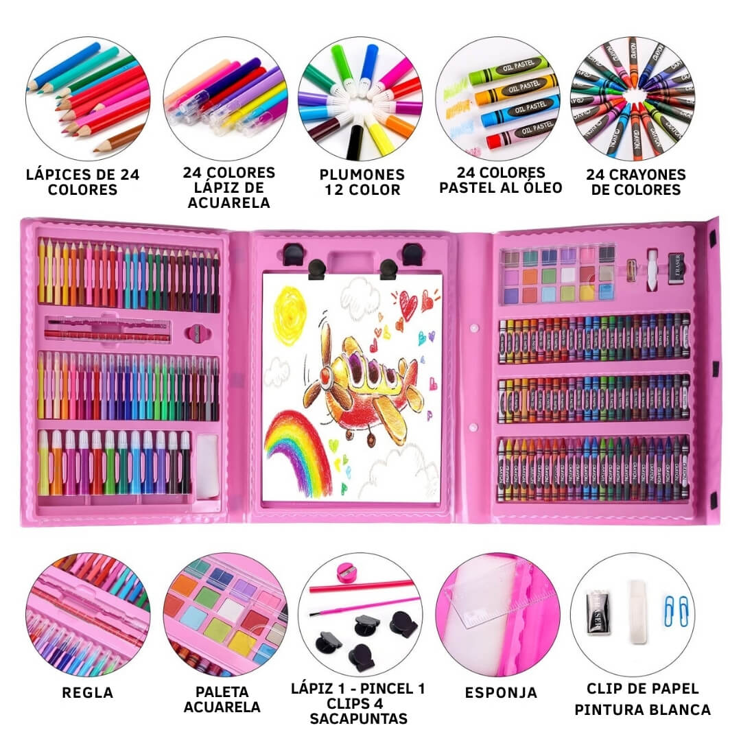 Maleta Set de Arte y Dibujo 208 Piezas - Desarrollo Imaginación y Creatividad