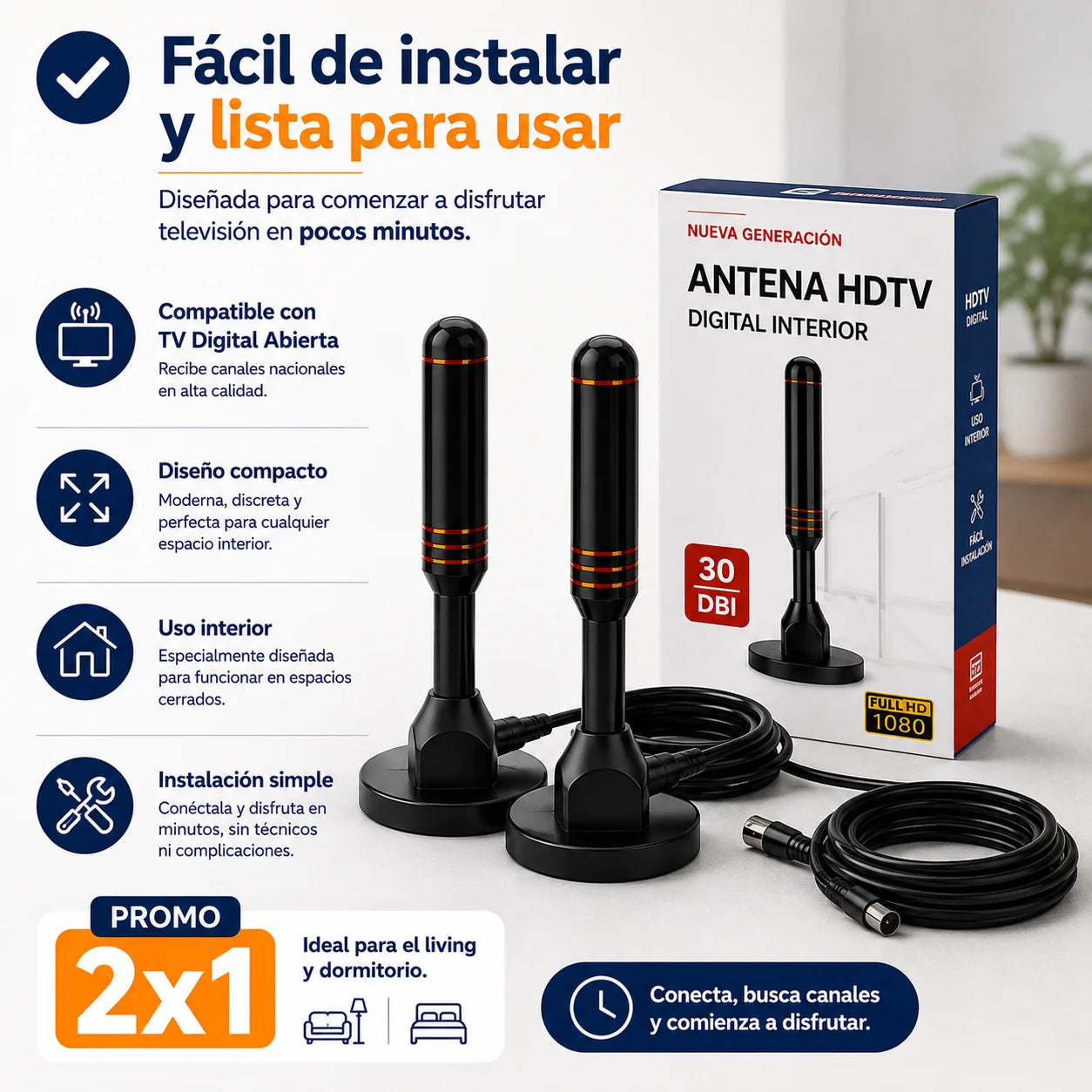 Antena Digital TV Ultra HD — Canales Gratis Sin Mensualidades | Promo 2x1