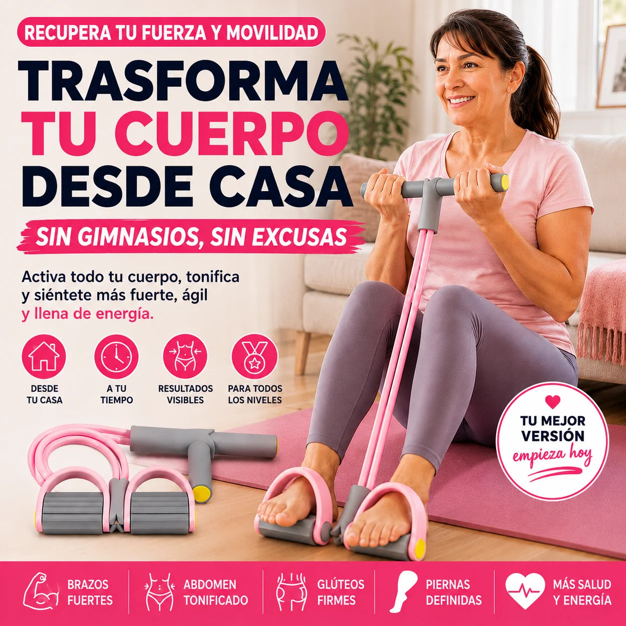 Bandas de Resistencia con Pedal — Ejercítate De Manera Segura Sin Dañar Tu Espalda