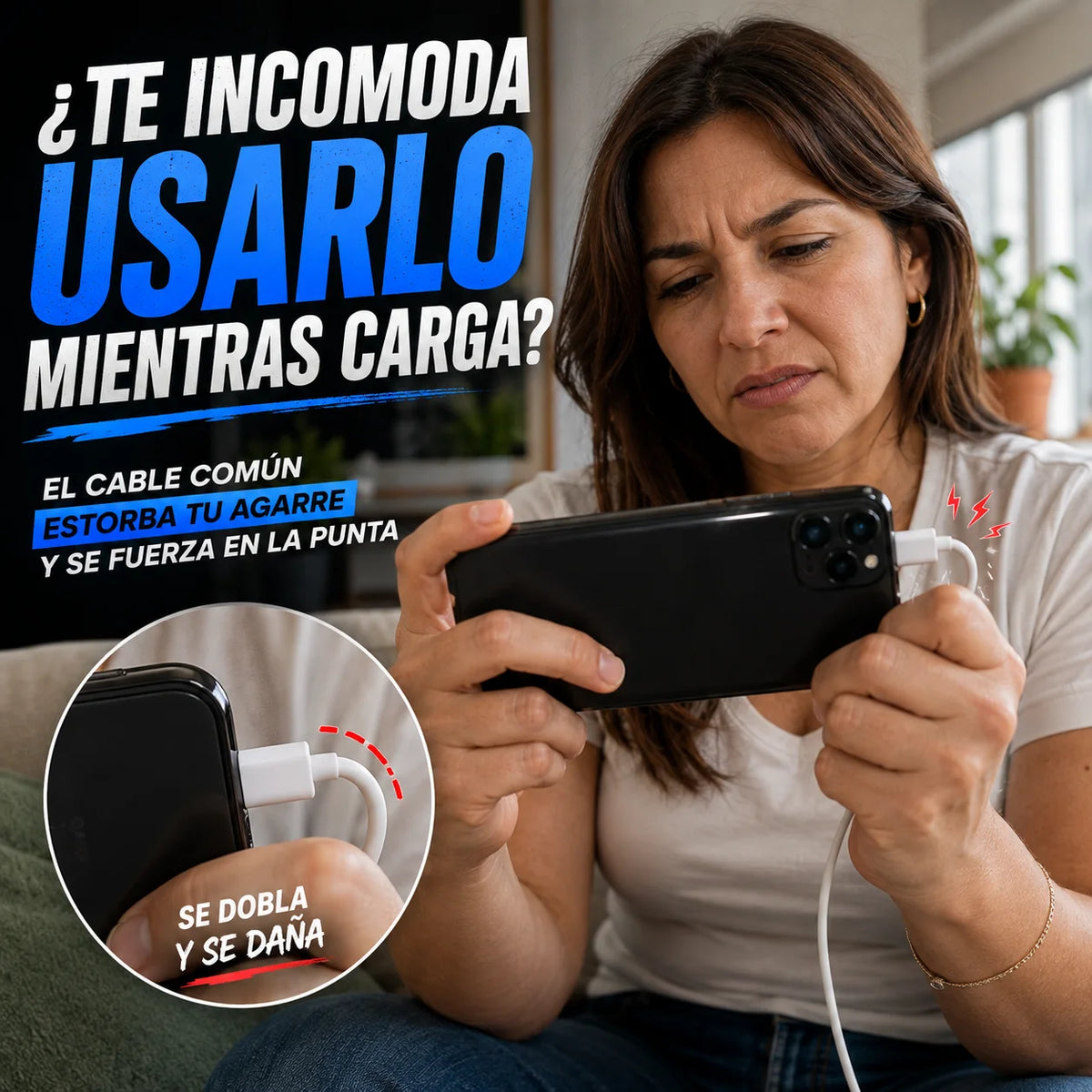 Promo 2x1 Cable Carga Rápida Premium con Soporte — Úsalo Sin que el Conector te Moleste