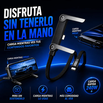 Promo 2x1 Cable Carga Rápida Premium con Soporte — Úsalo Sin que el Conector te Moleste