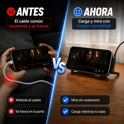 Promo 2x1 Cable Carga Rápida Premium con Soporte — Úsalo Sin que el Conector te Moleste