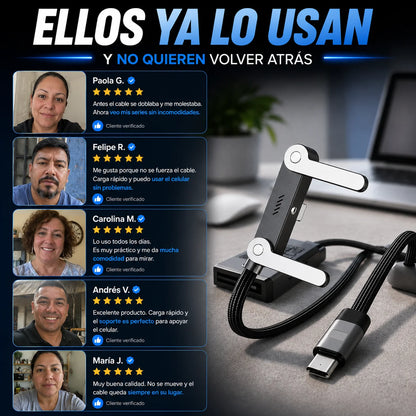 Promo 2x1 Cable Carga Rápida Premium con Soporte — Úsalo Sin que el Conector te Moleste