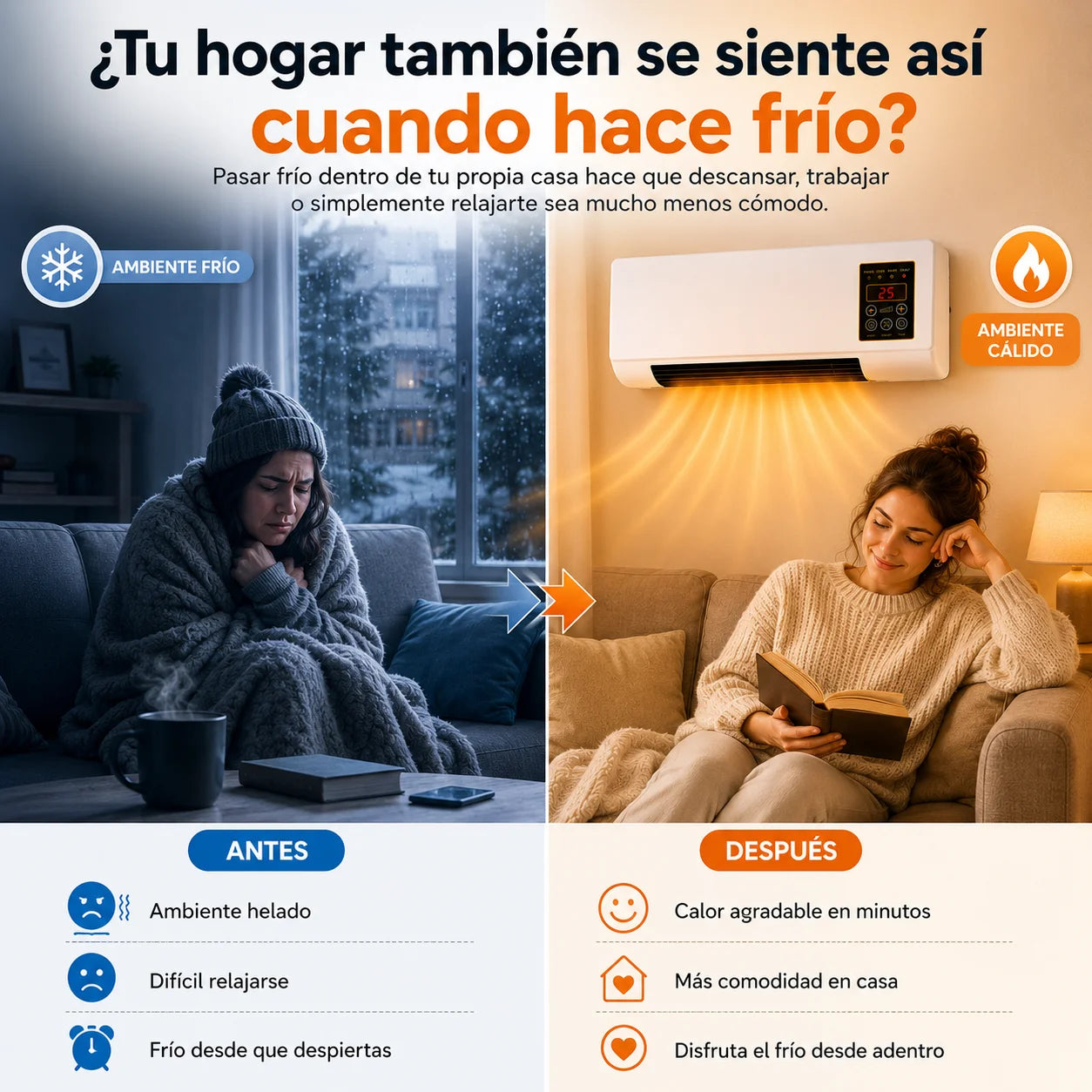 Calefactor Aire Acondicionado SmartHeat 2 en 1 — Calor Inmediato y Bajo Consumo Sin Instalación
