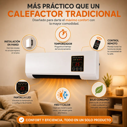 Calefactor Aire Acondicionado SmartHeat 2 en 1 — Calor Inmediato y Bajo Consumo Sin Instalación