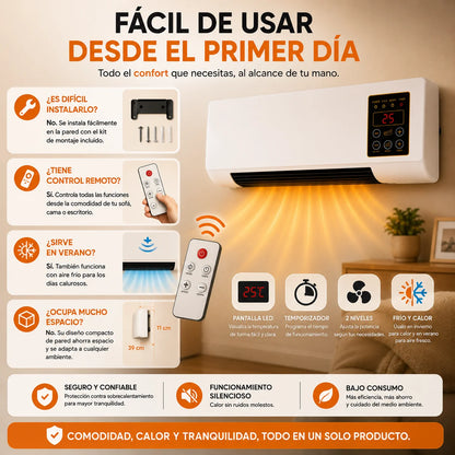 Calefactor Aire Acondicionado SmartHeat 2 en 1 — Calor Inmediato y Bajo Consumo Sin Instalación